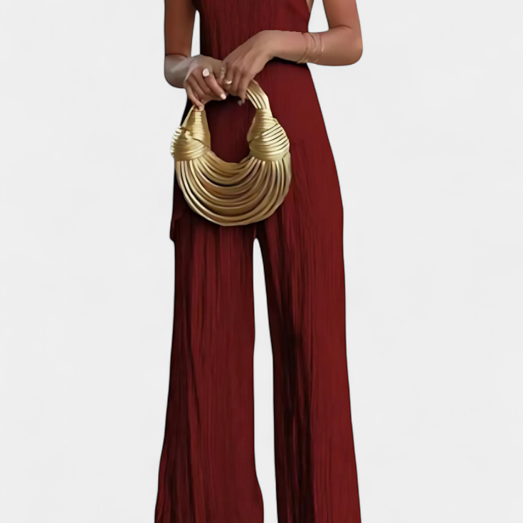 Pilarica Conjunto Elegante Plisado de Top Asimétrico y Pantalón Fluido