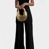 Pilarica Conjunto Elegante Plisado de Top Asimétrico y Pantalón Fluido