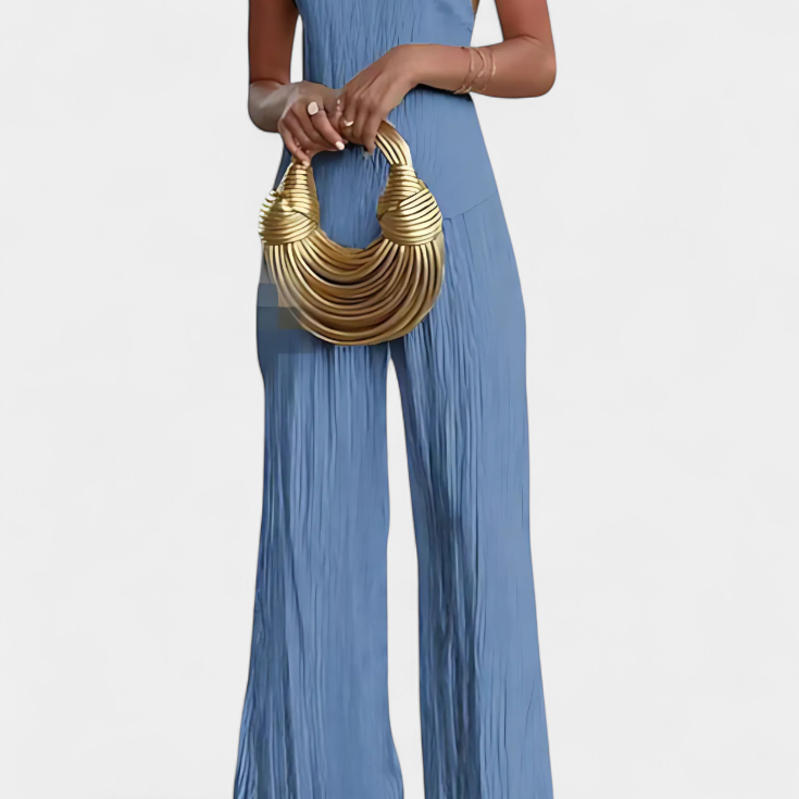 Pilarica Conjunto Elegante Plisado de Top Asimétrico y Pantalón Fluido