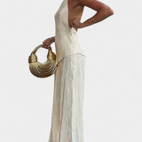 Pilarica Conjunto Elegante Plisado de Top Asimétrico y Pantalón Fluido