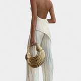 Pilarica Conjunto Elegante Plisado de Top Asimétrico y Pantalón Fluido