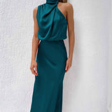 CARLINE™ - Vestido largo de satén con escote halter