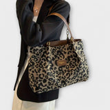 Lora - Bolso tote de lona con estampado de leopardo