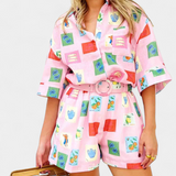 Mariluz - Conjunto de Camisa y Shorts con Estampado Rosa