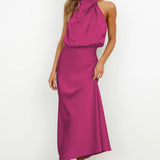 CARLINE™ - Vestido largo de satén con escote halter