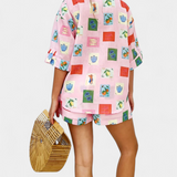 Mariluz - Conjunto de Camisa y Shorts con Estampado Rosa