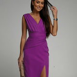FLORINE™ - Bata larga ajustada con escote en V y abertura