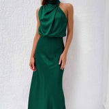 CARLINE™ - Vestido largo de satén con escote halter