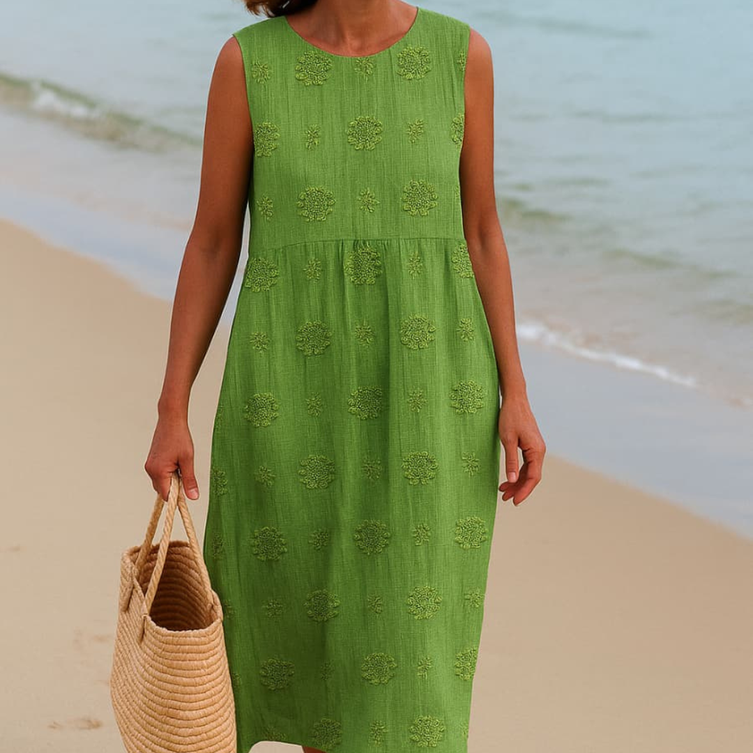 LINA™ - Vestido Midi con bolsillos y bordados naturales