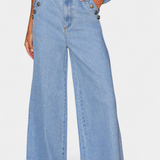 Ludovica - Conjunto de Denim con Chaleco Ajustado y Jeans de Pierna Ancha