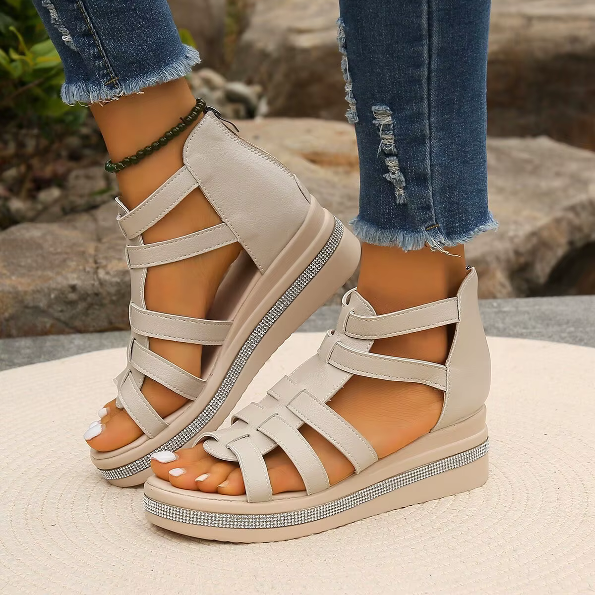 CAMILA™ - Sandalias con cremallera, tiras y pedrería