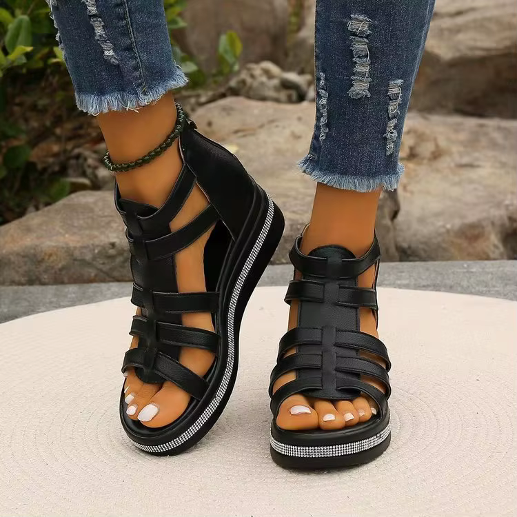 CAMILA™ - Sandalias con cremallera, tiras y pedrería