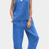 Leona - Conjunto de Chaleco y Pantalón Sin Mangas en Algodón Lino