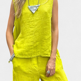 Leona - Conjunto de Chaleco y Pantalón Sin Mangas en Algodón Lino