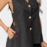Loren - Conjunto de Lino Sin Mangas de Estilo Relajado