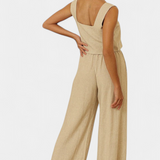 Pascuala Conjunto de Lino de Dos Piezas con Blusa sin Mangas y Pantalón Fluido