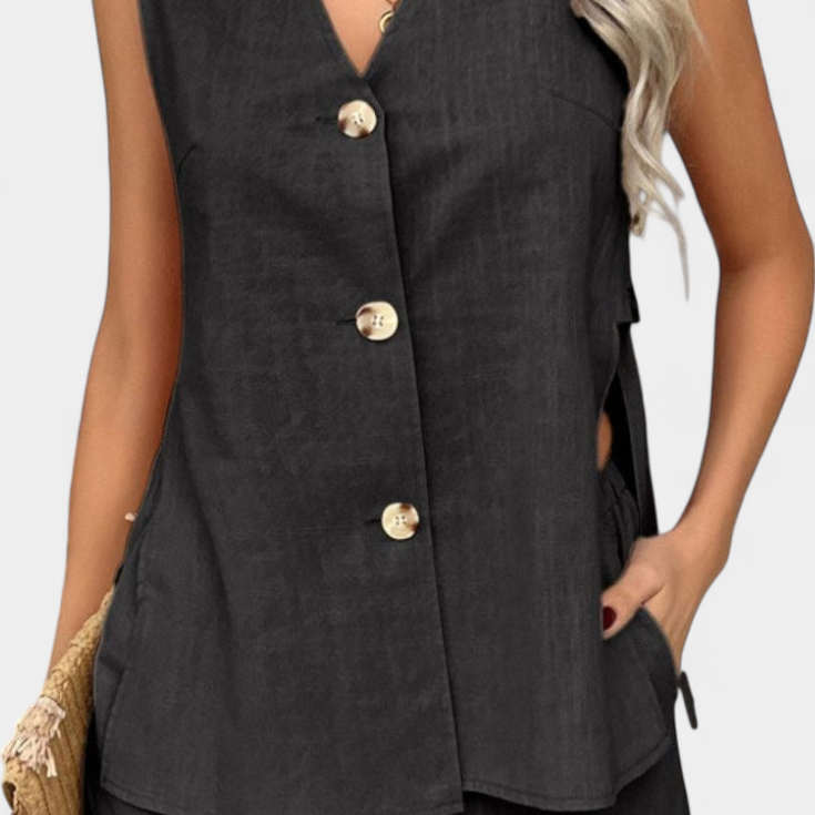 Loren - Conjunto de Lino Sin Mangas de Estilo Relajado