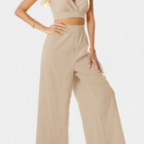 Valentina - Conjunto de Chaleco de Encaje de Espalda Abierta y Pantalones Anchos