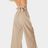 Valentina - Conjunto de Chaleco de Encaje de Espalda Abierta y Pantalones Anchos