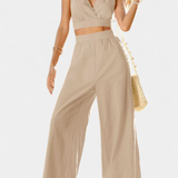 Valentina - Conjunto de Chaleco de Encaje de Espalda Abierta y Pantalones Anchos