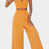 Valentina - Conjunto de Chaleco de Encaje de Espalda Abierta y Pantalones Anchos