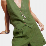Jennifer - Conjunto Chaleco y Pantalones Cortos de Lino Algodón